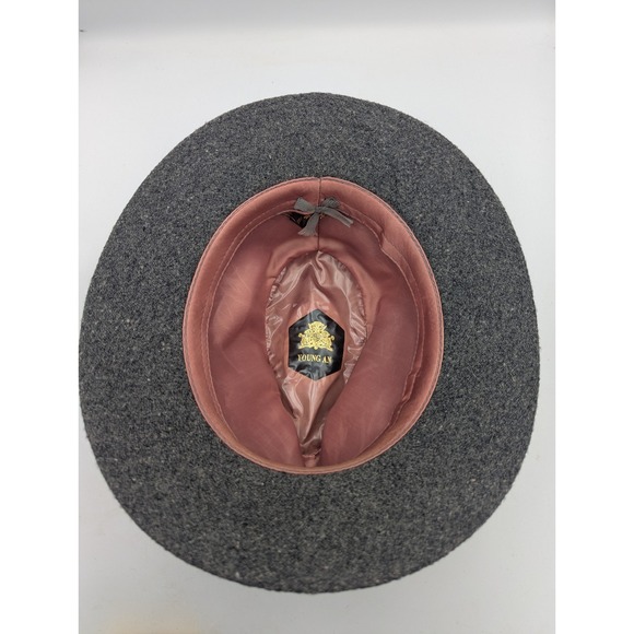 Young An Gray Fedora Hat Size L 7 1/4-7 3/8 MCM Strap Buckle Vintage - Picture 7 of 8